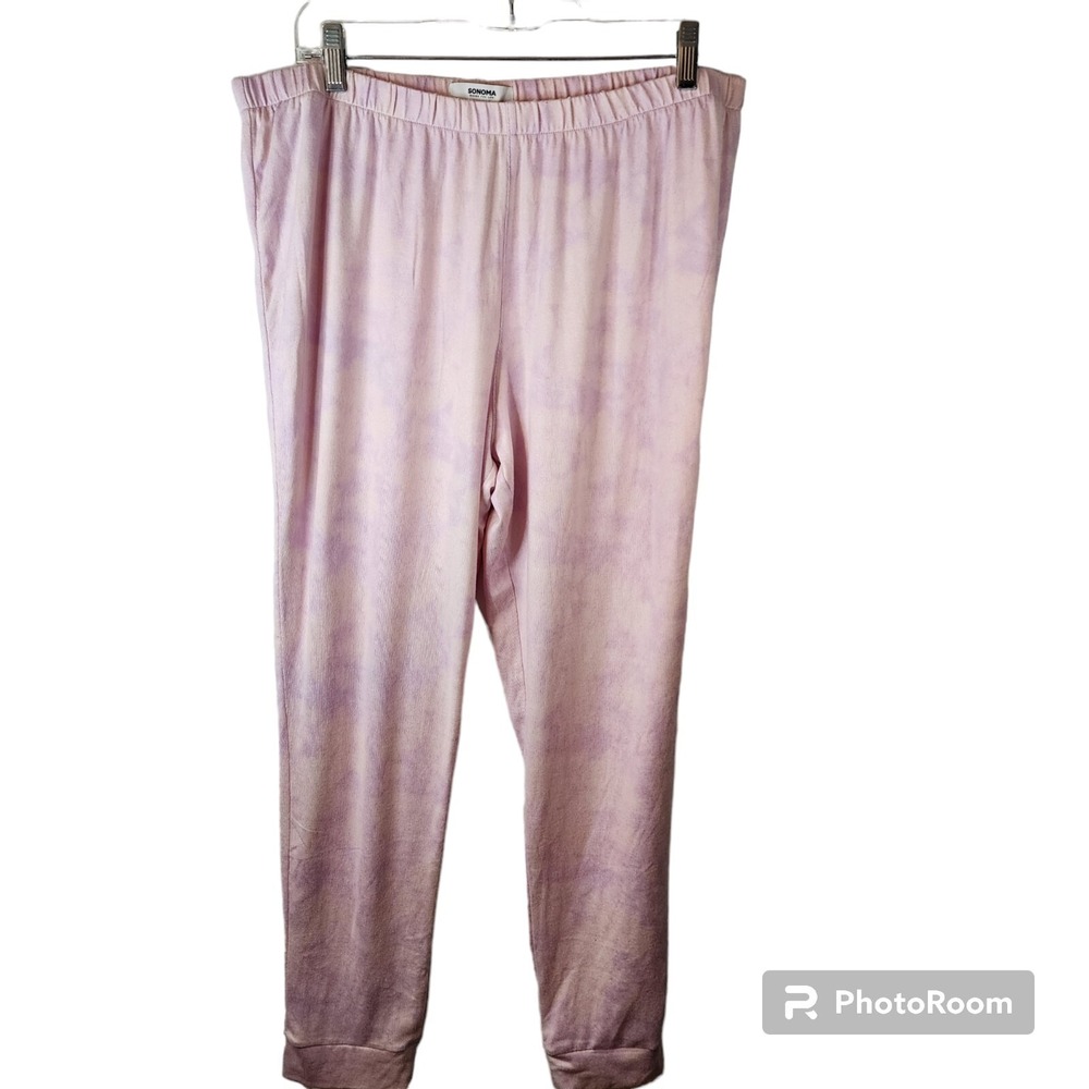 Sonoma Goods For Life‎ Womens Large Pink Tie Dye Ribbed Pajama Jogger Pants NEW